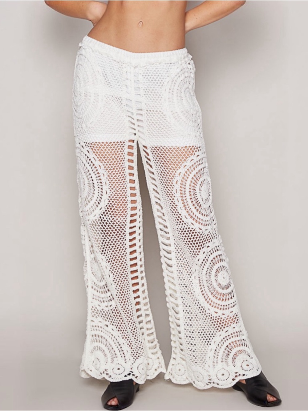 NWT POL Bohemian White Crochet Wide Leg Pants One Size